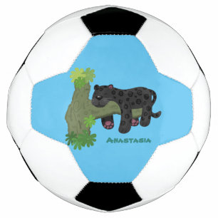 Niedliche Jaguar-Schwarzpanther-Katze-Cartoon-Abbi Fußball