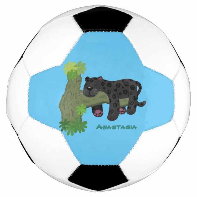 Niedliche Jaguar-Schwarzpanther-Katze-Cartoon-Abbi Fußball (Vorderseite)