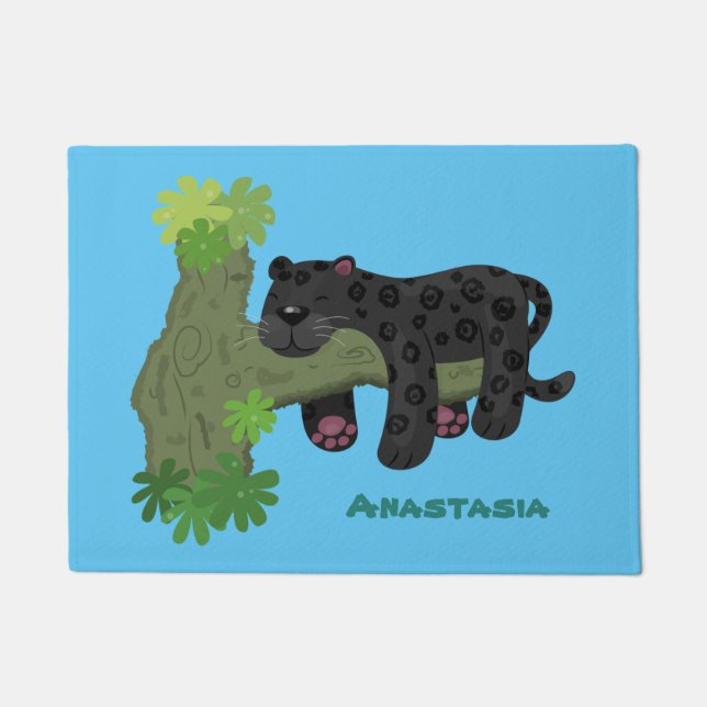 Niedliche Jaguar-Schwarzpanther-Katze-Cartoon-Abbi Fußmatte (Vorderseite)