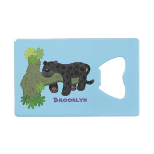 Niedliche Jaguar-Schwarzpanther-Katze-Cartoon-Abbi Geldbeutel Flaschenöffner