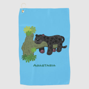 Niedliche Jaguar-Schwarzpanther-Katze-Cartoon-Abbi Golfhandtuch