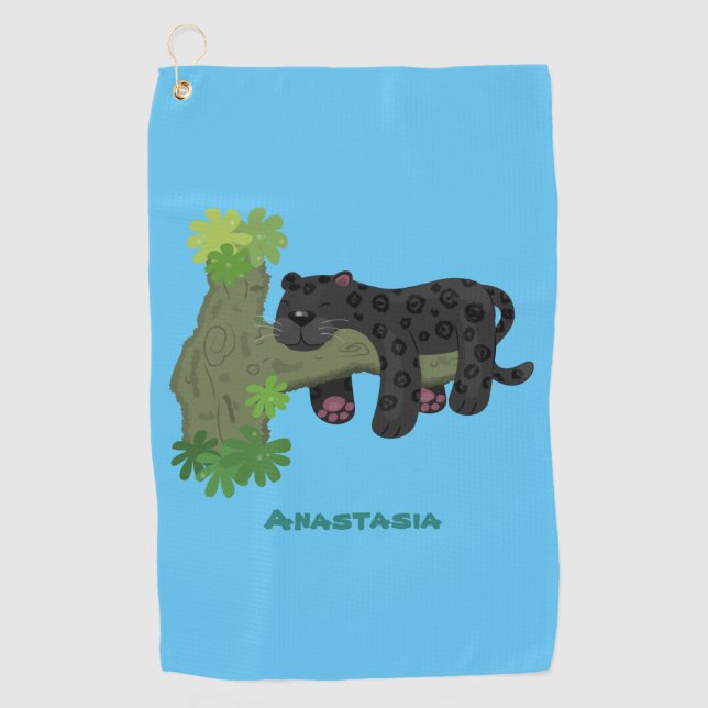 Niedliche Jaguar-Schwarzpanther-Katze-Cartoon-Abbi Golfhandtuch (Vorderseite)