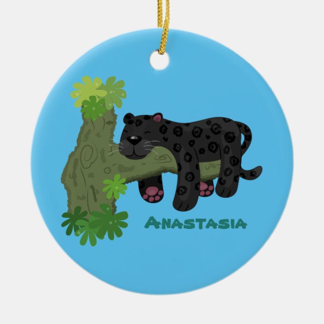 Niedliche Jaguar-Schwarzpanther-Katze-Cartoon-Abbi Keramik Ornament (Vorne)