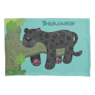 Niedliche Jaguar-Schwarzpanther-Katze-Cartoon-Abbi Kissenbezug