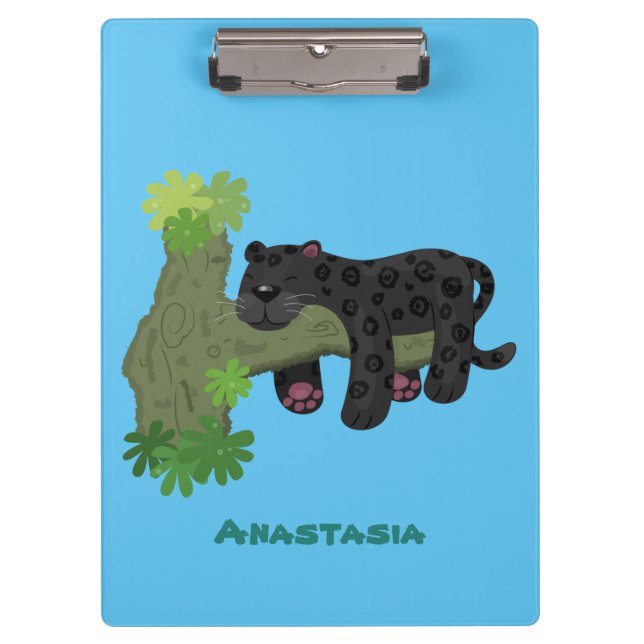 Niedliche Jaguar-Schwarzpanther-Katze-Cartoon-Abbi Klemmbrett (Vorderseite)