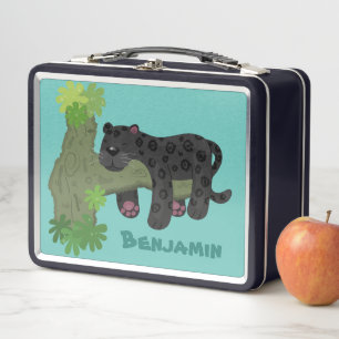 Niedliche Jaguar-Schwarzpanther-Katze-Cartoon-Abbi Metall Brotdose