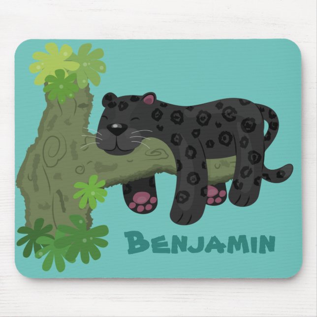 Niedliche Jaguar-Schwarzpanther-Katze-Cartoon-Abbi Mousepad (Vorne)