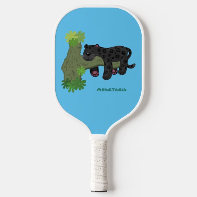 Niedliche Jaguar-Schwarzpanther-Katze-Cartoon-Abbi Pickleball Schläger (Vorderseite)