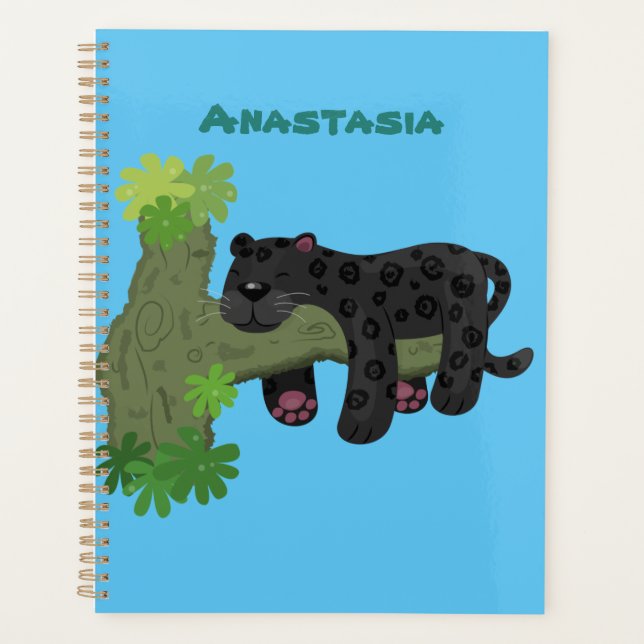 Niedliche Jaguar-Schwarzpanther-Katze-Cartoon-Abbi Planer (Vorderseite)