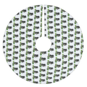 Niedliche Jaguar-Schwarzpanther-Katze-Cartoon-Abbi Polyester Weihnachtsbaumdecke