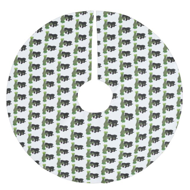 Niedliche Jaguar-Schwarzpanther-Katze-Cartoon-Abbi Polyester Weihnachtsbaumdecke (Vorderseite)