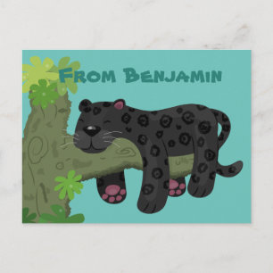 Niedliche Jaguar-Schwarzpanther-Katze-Cartoon-Abbi Postkarte