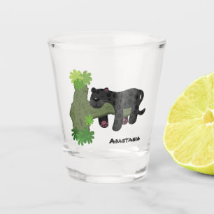 Niedliche Jaguar-Schwarzpanther-Katze-Cartoon-Abbi Schnapsglas