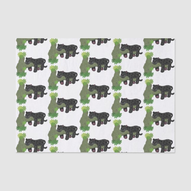 Niedliche Jaguar-Schwarzpanther-Katze-Cartoon-Abbi Seidenpapier (Vorderseite)