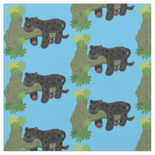 Niedliche Jaguar-Schwarzpanther-Katze-Cartoon-Abbi Stoff