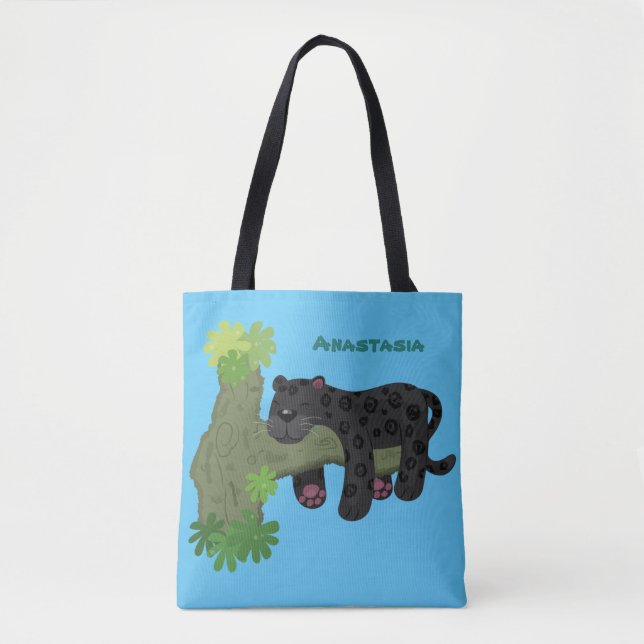 Niedliche Jaguar-Schwarzpanther-Katze-Cartoon-Abbi Tasche (Vorderseite)