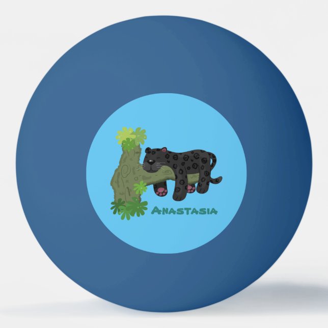 Niedliche Jaguar-Schwarzpanther-Katze-Cartoon-Abbi Tischtennisball (Vorderseite)