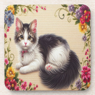 Niedliche japanische Bobtail Chat Farbige Blume Gr Getränkeuntersetzer