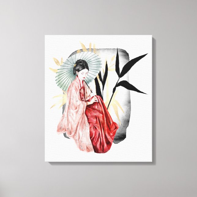 niedliche japanische Geisha Leinwanddruck (Vorderseite)