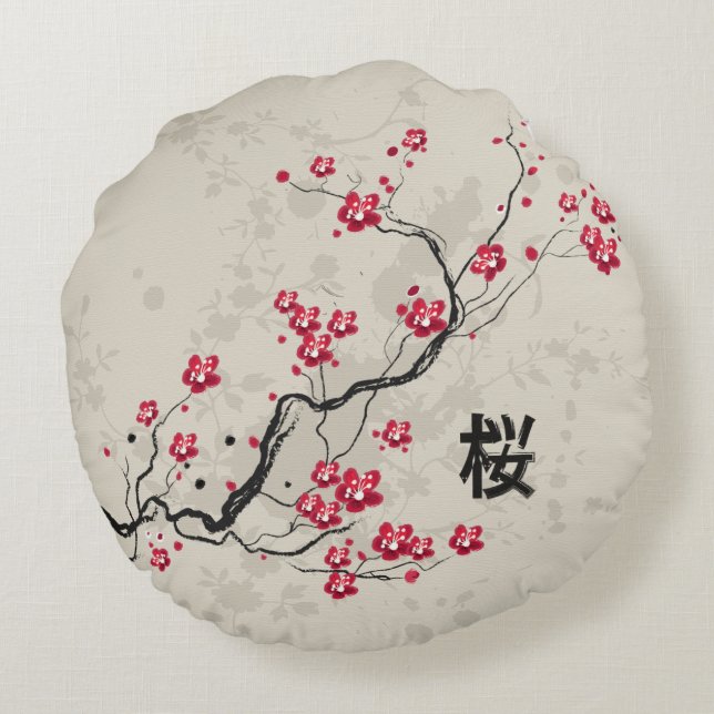 Niedliche japanische inspirierte rundes kissen (Rückseite)