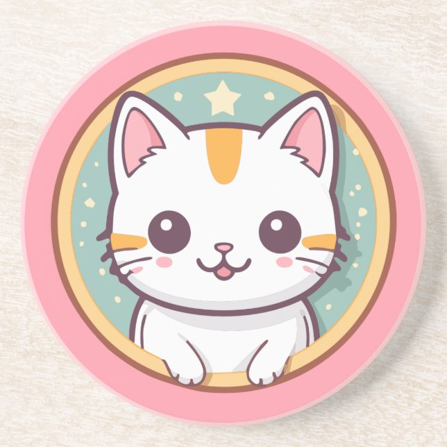 Niedliche japanische Katze Kawaii Kitten Getränkeuntersetzer (Vorne)