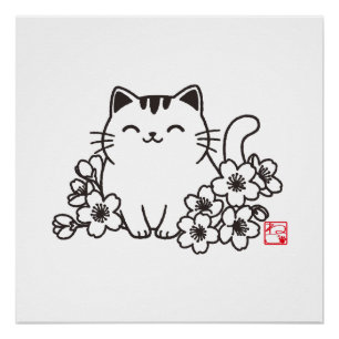 Niedliche japanische Katze und Sakura mit "Neko"-B Poster