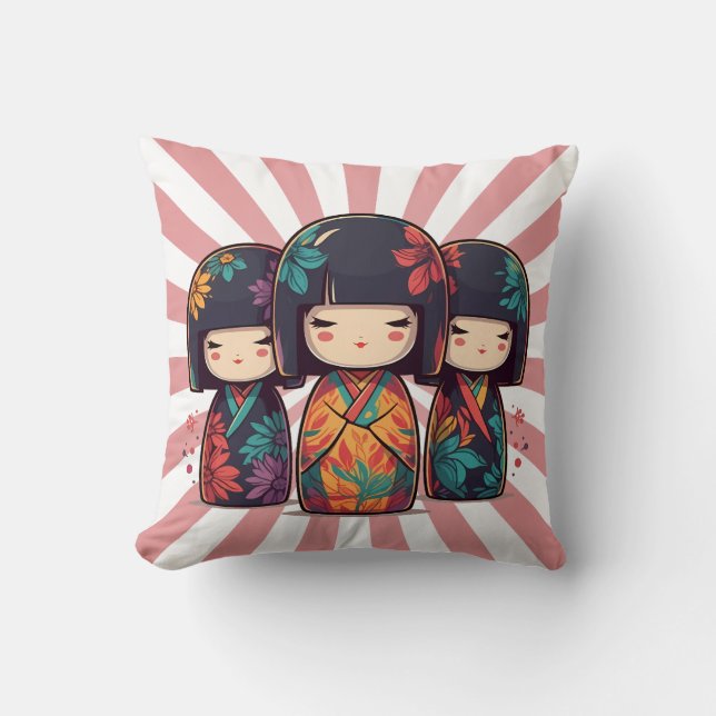 Niedliche japanische Kokeshi Dolls Kissen (Vorderseite)