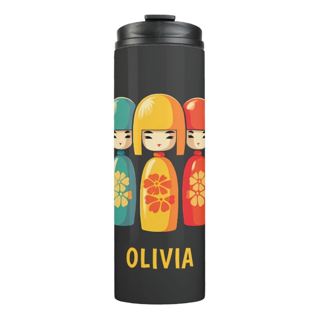 Niedliche japanische Kokeshi Dolls Thermosbecher (Vorderseite)