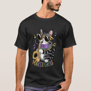 Niedliche Jazzkatze in Sonnenbrille mit Saxophon, T-Shirt