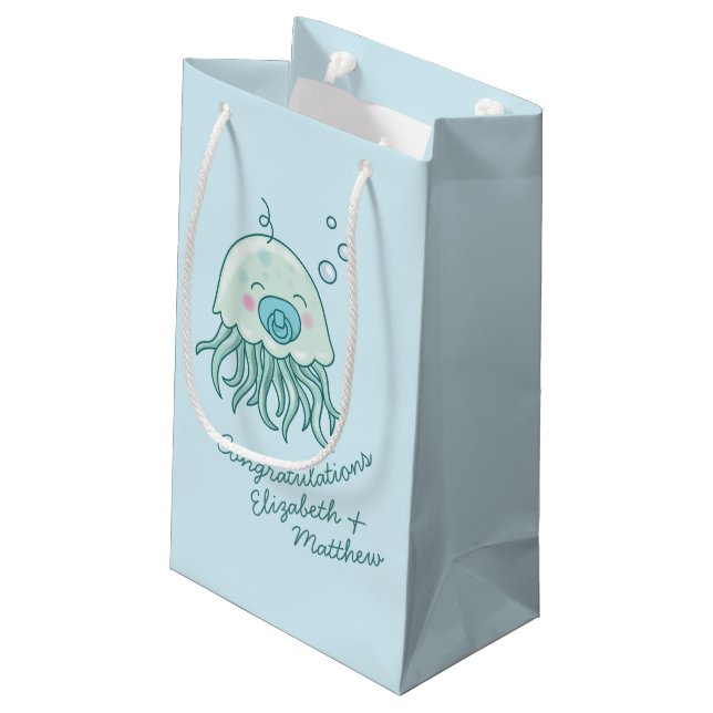 Niedliche Jellyfish Baby Dusche Kawaii Blue Boy Kleine Geschenktüte (Rückseite Schrägansicht)