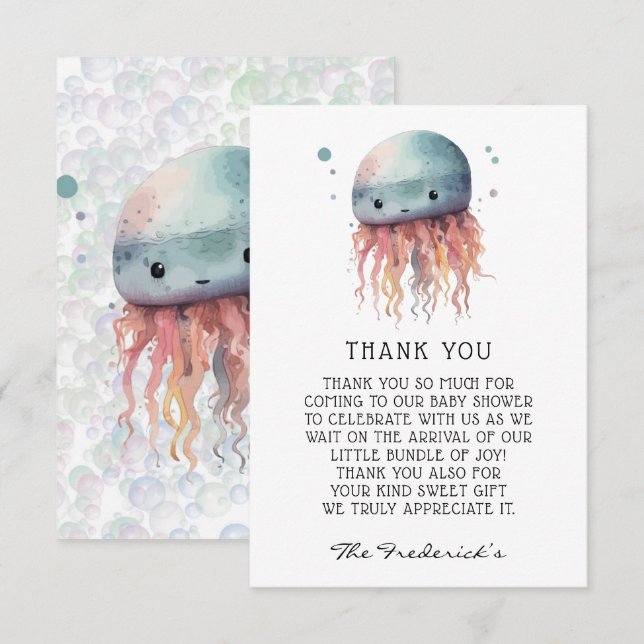 Niedliche Jellyfish Neutral Baby Dusche Danke Kart (Vorne/Hinten)