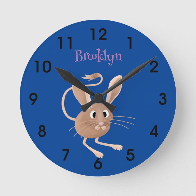 Niedliche Jerboa-Cartoon-Abbildung Runde Wanduhr (Vorderseite)