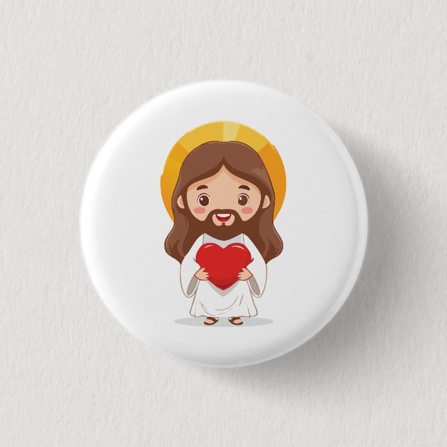 Niedliche Jesus-Christus-Illustration Button (Vorderseite)