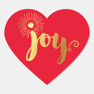 NIEDLICHE JOY HEART SIEGEL Moderne Goldfolie Weihn Herz-Aufkleber
