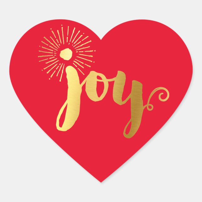 NIEDLICHE JOY HEART SIEGEL Moderne Goldfolie Weihn Herz-Aufkleber (Vorderseite)