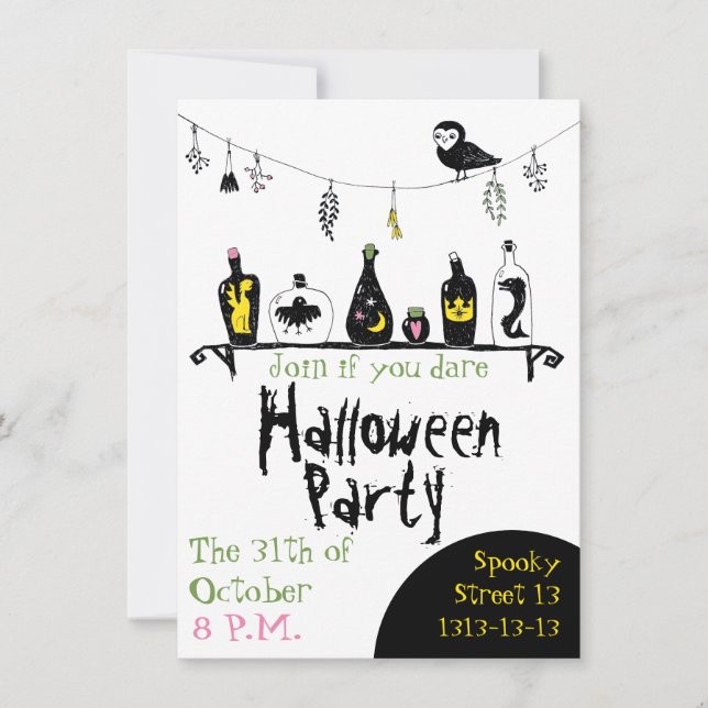 Niedliche Jugendliche Halloween-Party Einladung (Vorderseite)