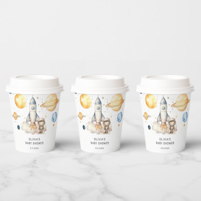Niedliche Junge Astronaut Space Babydusche Pappbecher (Multi)