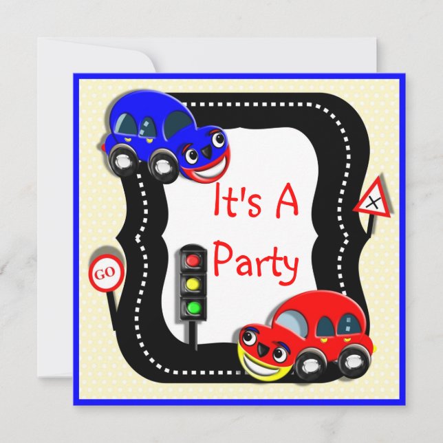 Niedliche Jungen Autos gedachte Party Einladung (Vorderseite)