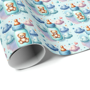 Niedliche Jungen Flasche mit gekachelter Babydusch Geschenkpapier