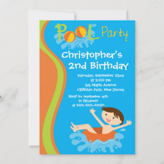 Niedliche Jungen-Pool-Party-Geburtstags-Party Einladung