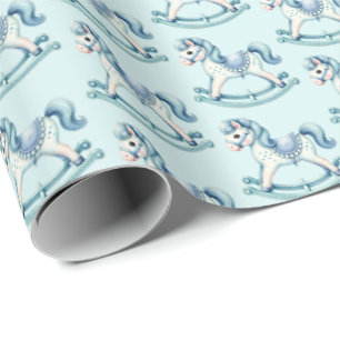 Niedliche Jungen rockende Pferdekacheln Geschenkpapier