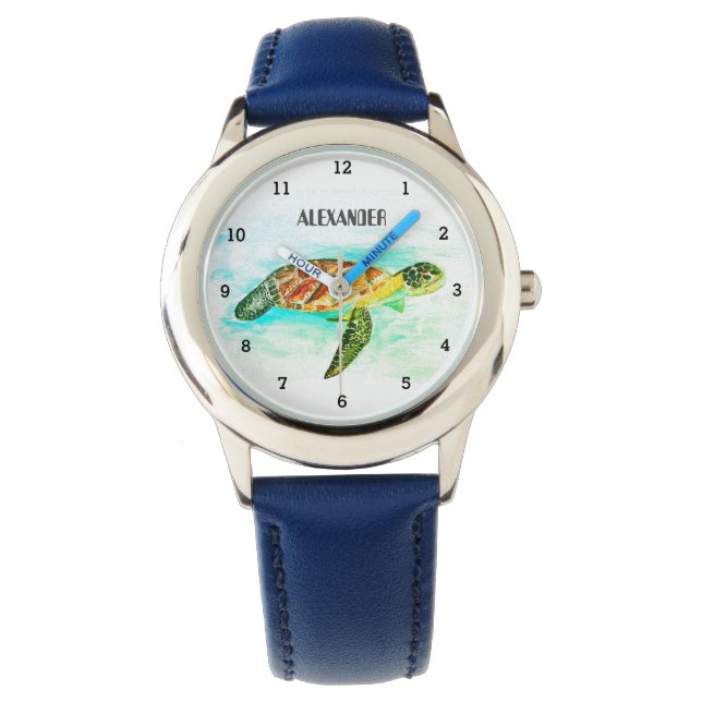 Niedliche Jungen Rosa Meeresschildkröte Tierkinder Armbanduhr (Vorderseite)