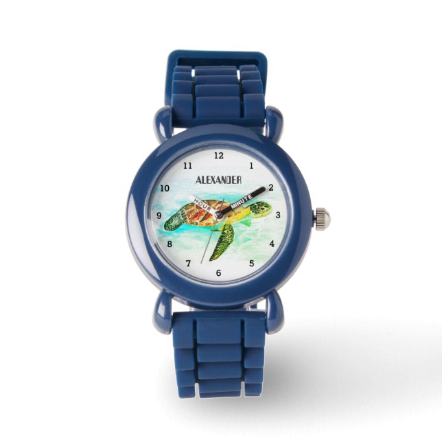 Niedliche Jungen Rosa Meeresschildkröte Tierkinder Armbanduhr (Vorderseite)