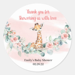 Niedliche Jungle Animal Giraffe Girl Babydusche Runder Aufkleber