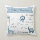 Niedliche Jungle Animals Baby Bouncement Pillow Kissen<br><div class="desc">Ein bezauberndes Kissen für ein Kinderzimmer,  das mit den Geburtsdetails eines Babys personalisiert werden kann. In meinem Geschäft gibt es eine große Auswahl an Babykissen und -produkten.</div>