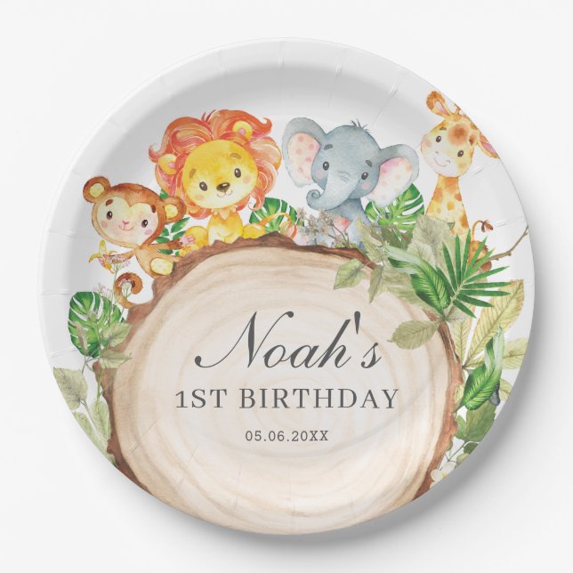 Niedliche Jungle Animals Grüne Kinderdusche Geburt Pappteller (Vorderseite)