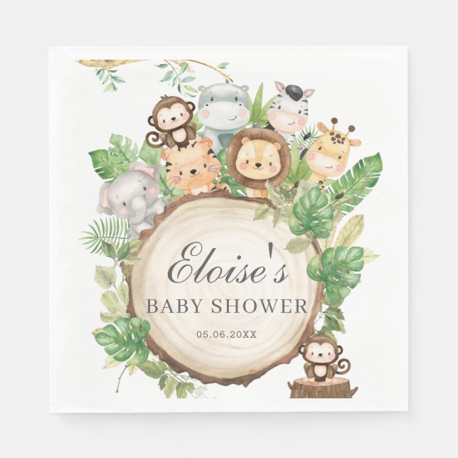 Niedliche Jungle Animals Grüne Kinderdusche Geburt Serviette (Vorderseite)