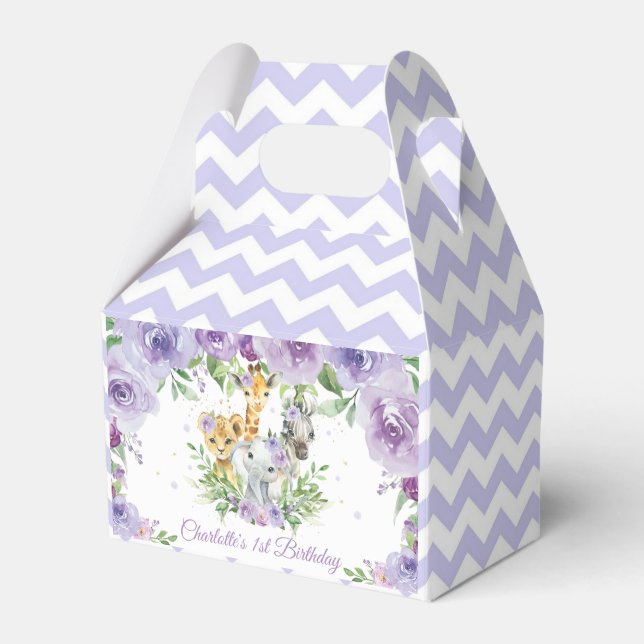 Niedliche Jungle Animals Safari Lila Floral Vielen Geschenkschachtel (Vorderseite)