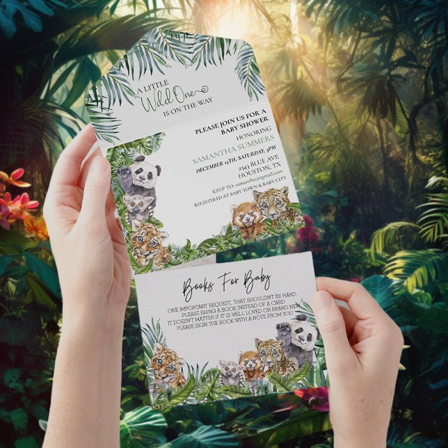 Niedliche Jungle Babydusche Tiere Grüne All In One Einladung (Von Creator hochgeladen)