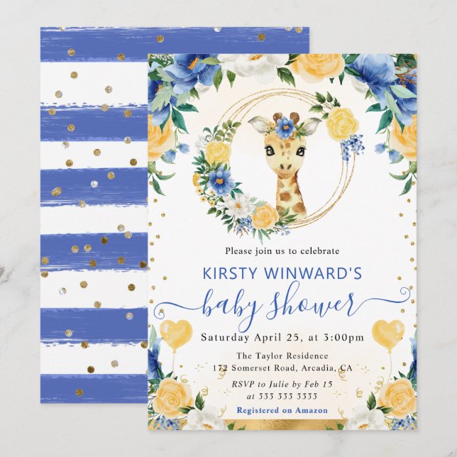 Niedliche Jungle Giraffe Kinderdusche Einladung (Vorne/Hinten)